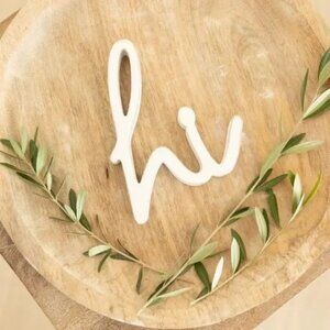 ($12) Hi Woodcut Sign - White